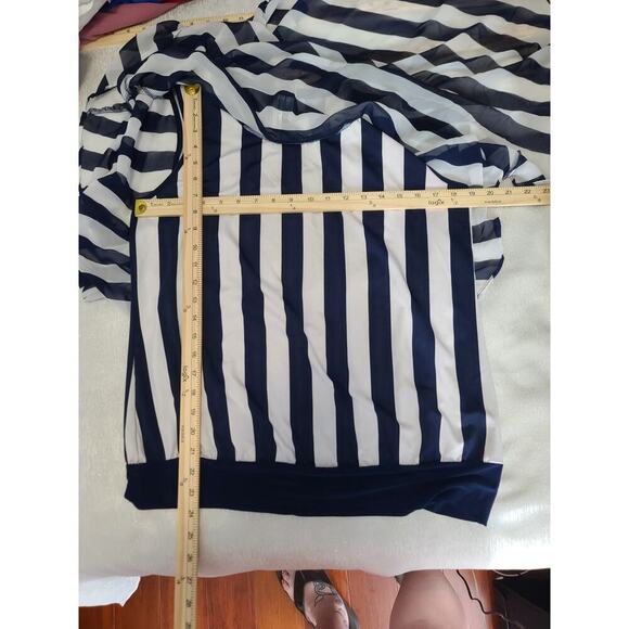 PerSeption batwing blouse nautical blue/white stripes Size Large Beachy office - Picture 4 of 8